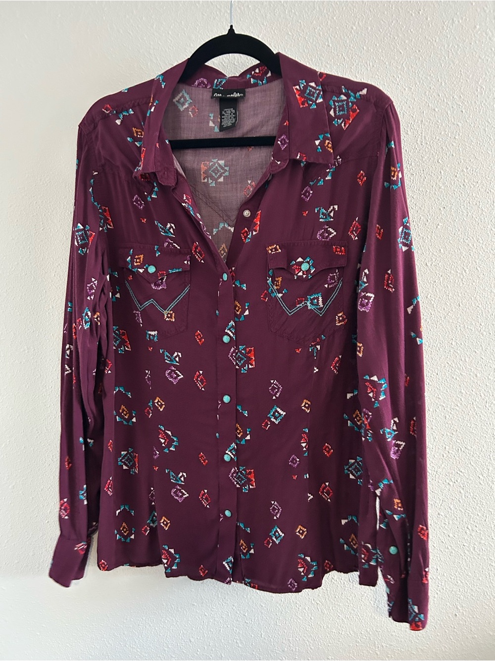 Wrangler Retro Burgundy Geo Print Button-Down Shirt